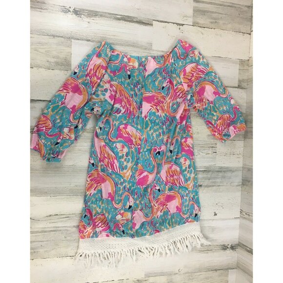 Lilly Pulitzer Sz S Alia Swim Coverup Dress Peel and Eat Flamingo with Fringe - Picture 12 of 14